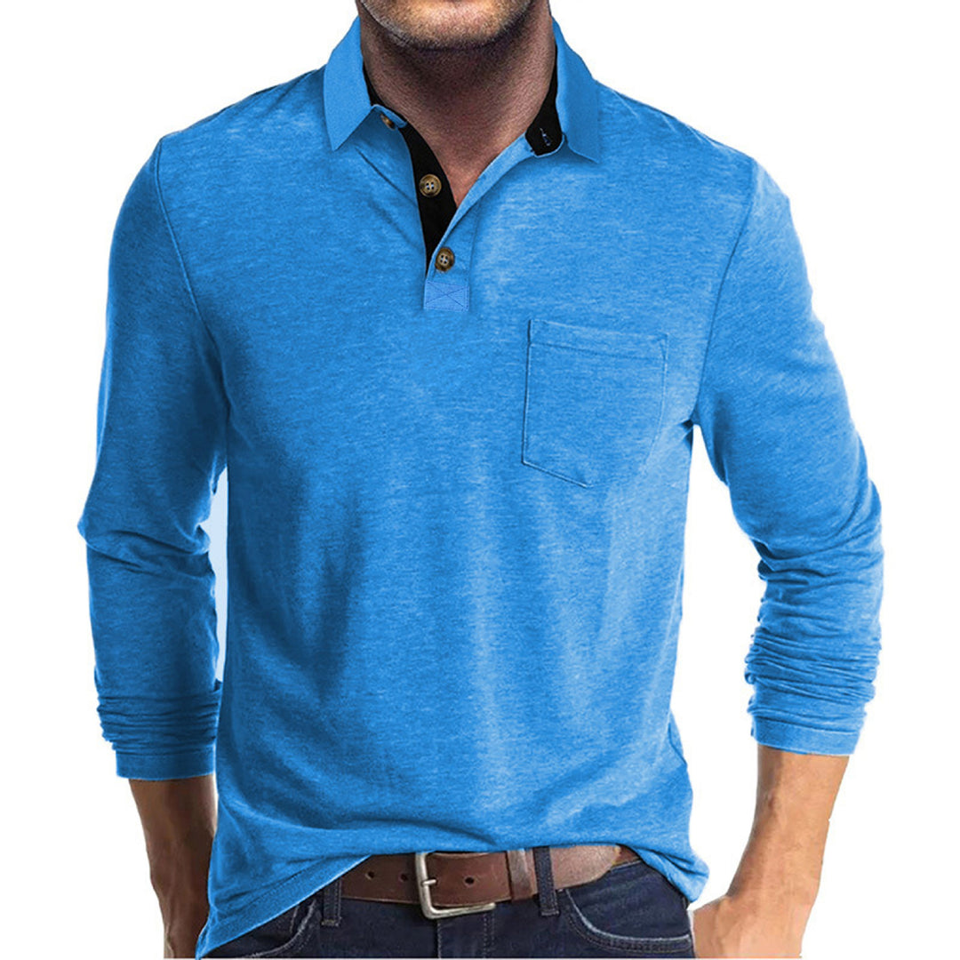 Herren nan langärmliges Polohemd mit Brusttasche, Kontrastknopfleiste und legerer Stretch-Passform EB