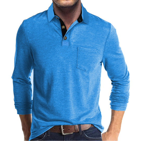 Herren nan langärmliges Polohemd mit Brusttasche, Kontrastknopfleiste und legerer Stretch-Passform EB