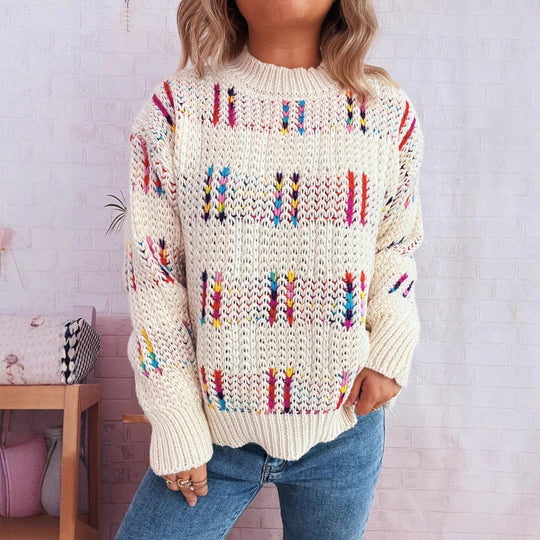 Damen lässiger Strickpullover mit vielseitigem Farbenspiel und hohem Kragen EB