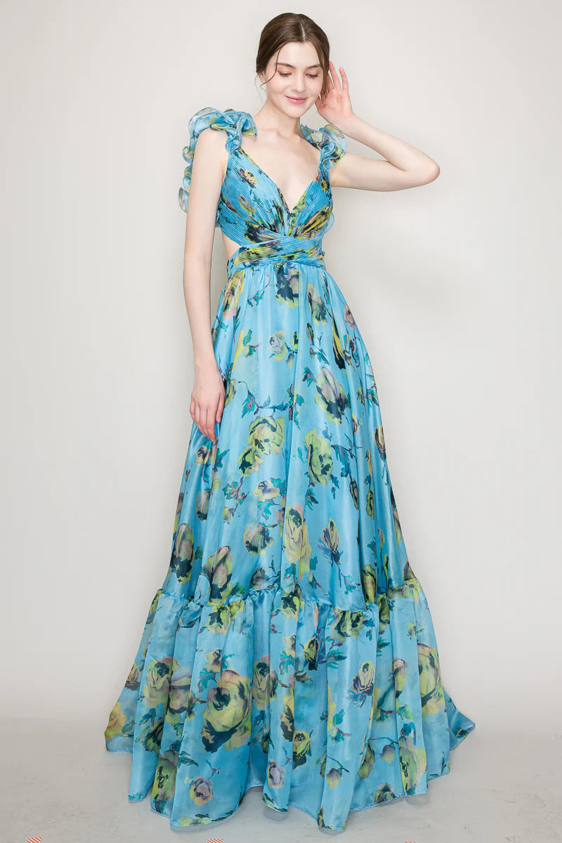 Damen Maxikleid mit luftigen Rüschendetails und ausgefallenem Wickeldesign EB