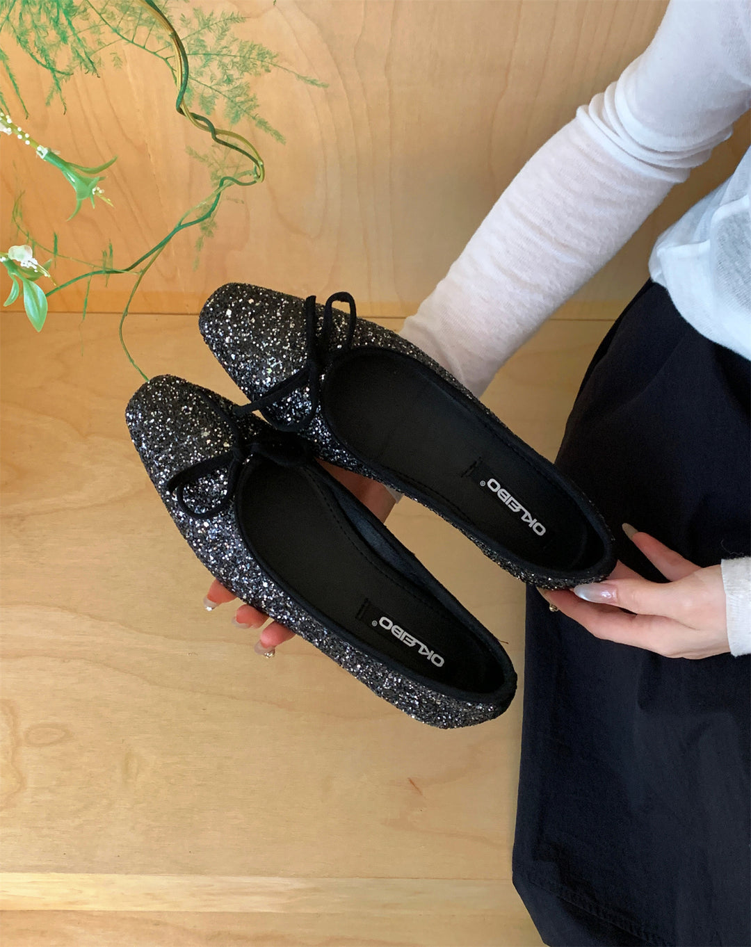 Damen Glitzernde Ballerinas mit eleganter Schleife und komfortabler Innensohle EB