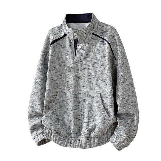 Herren strukturiertes Oversize-Sweatshirt mit Stehkragen, Druckknopfblende und Kängurutasche EB