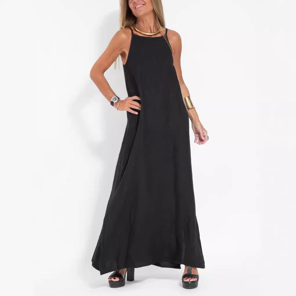 Damen lässiges Maxikleid mit schmalen Trägern und fließendem Schnitt EB