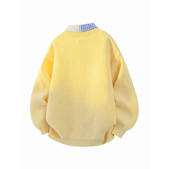 Damen Pullover mit integriertem Hemdkragen und lässigem V-Ausschnitt EB