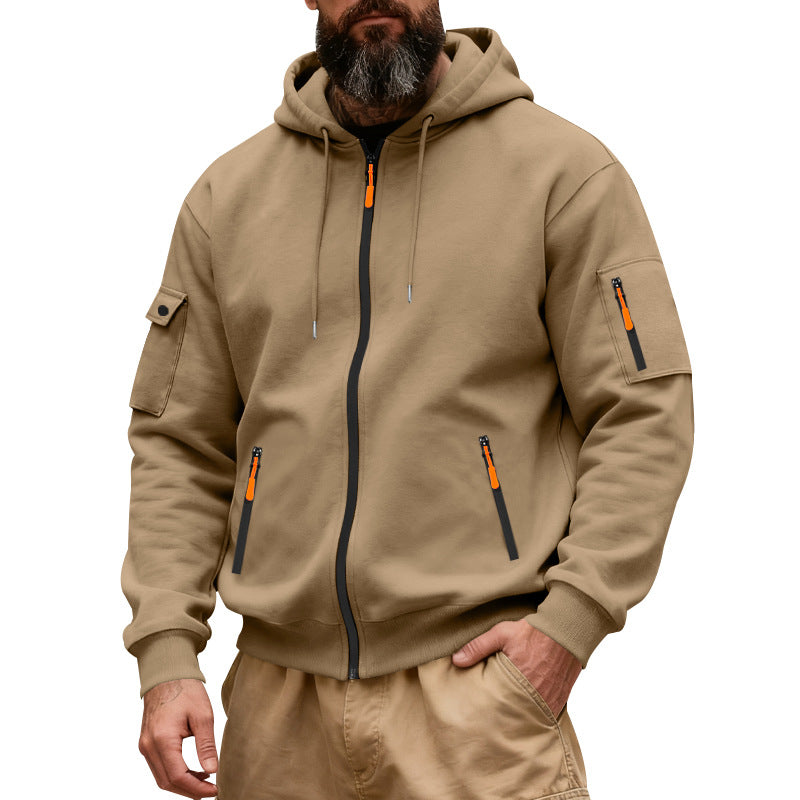 Herren nan funktionale Kapuzen-Sweatjacke mit durchgehendem Reißverschluss und Armtasche EB