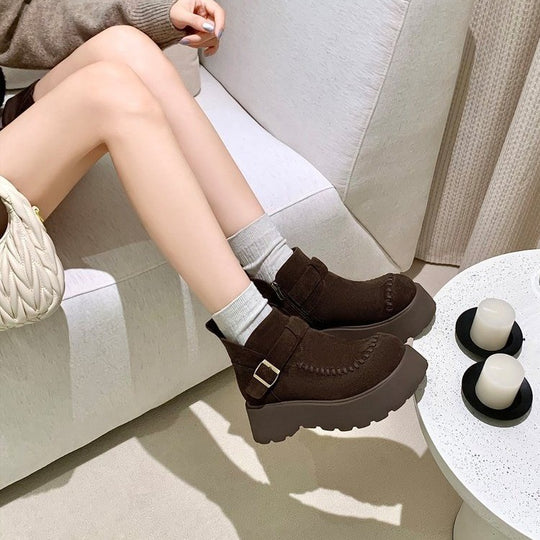Damen Stylische Plateaustiefel mit modischem Schnallenverschluss EB