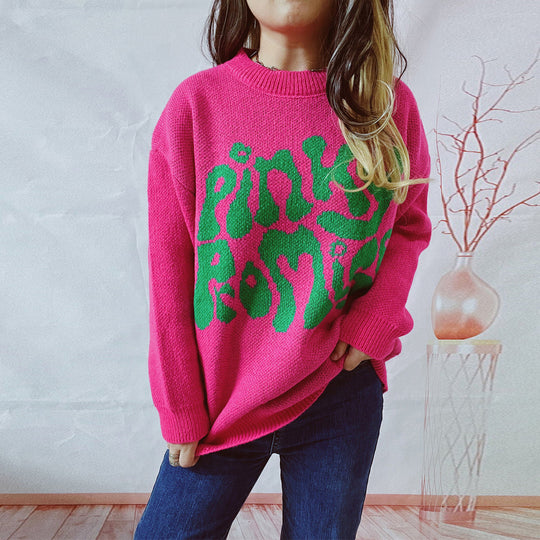 Damen lässiger Pullover mit großflächiger Schriftzug-Applikation EB