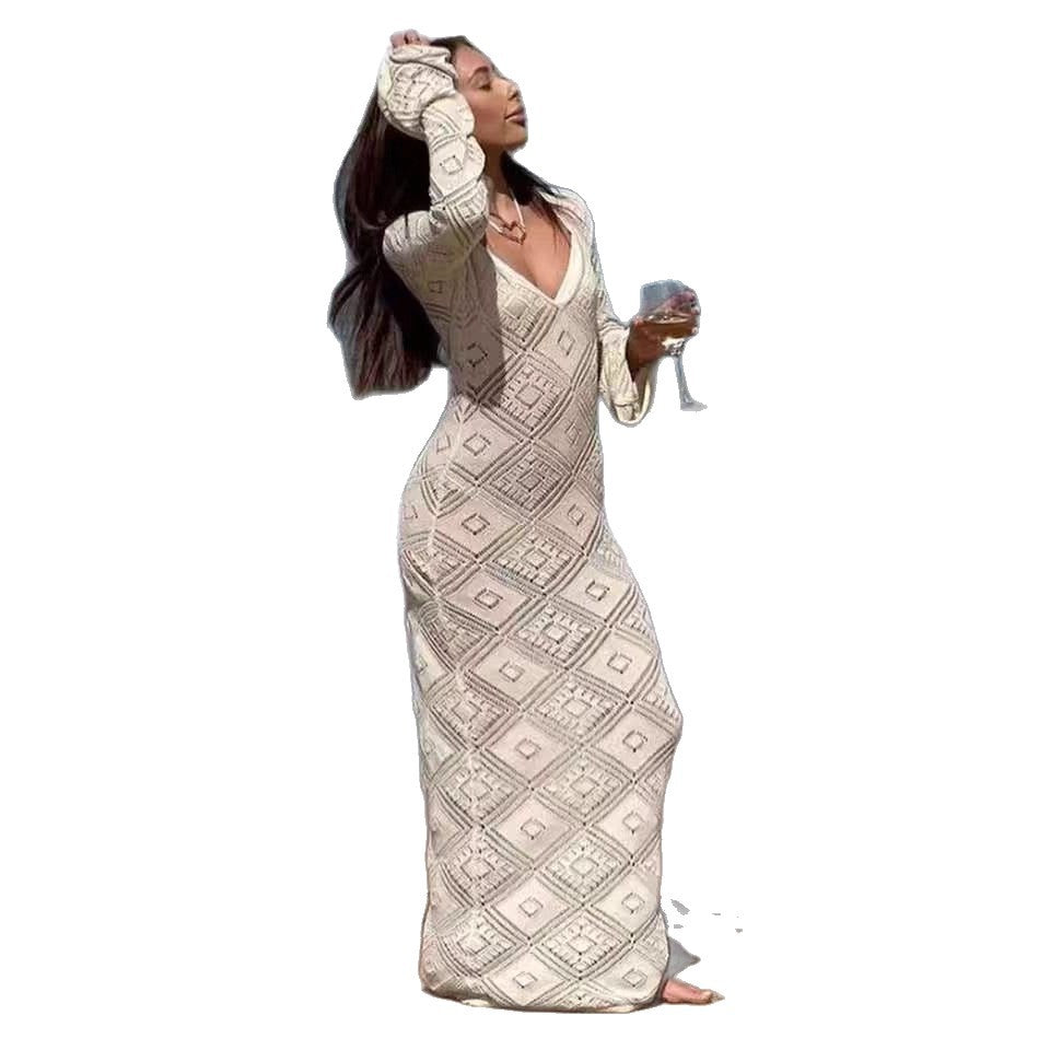 Damen Figurschmeichelndes Maxikleid mit tiefem V-Ausschnitt EB
