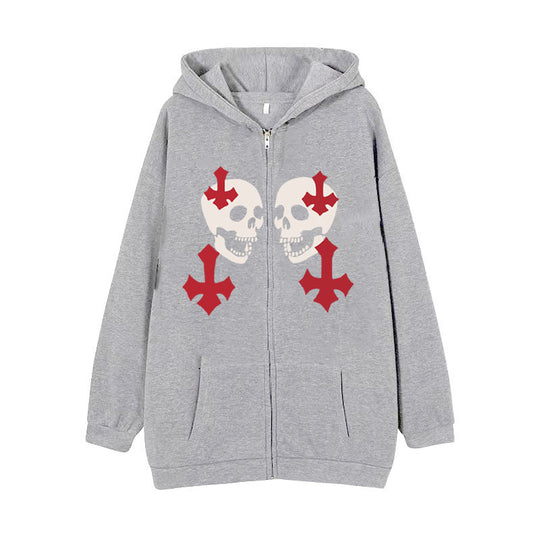 Damen nan Kapuzenjacke mit durchgehendem Reißverschluss und Rippenherz-Print EB