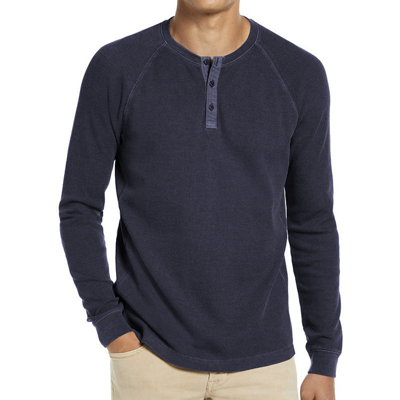 Herren Langarm-Henley-Shirt aus atmungsaktivem Baumwollmix mit Knopfleiste EB
