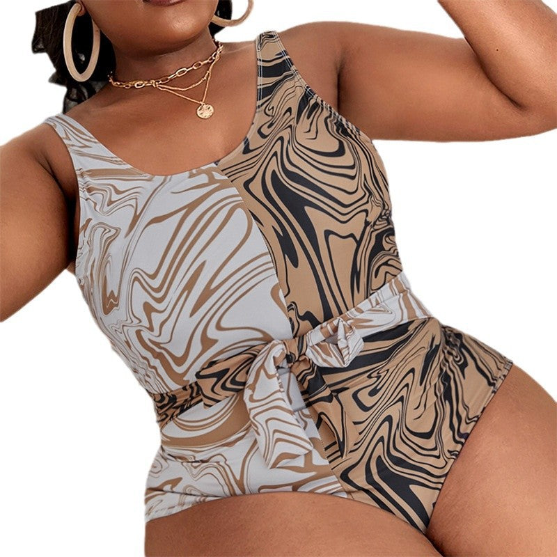 Damen Badeanzug mit stylisiertem Marmormuster und taillierter Silhouette EB