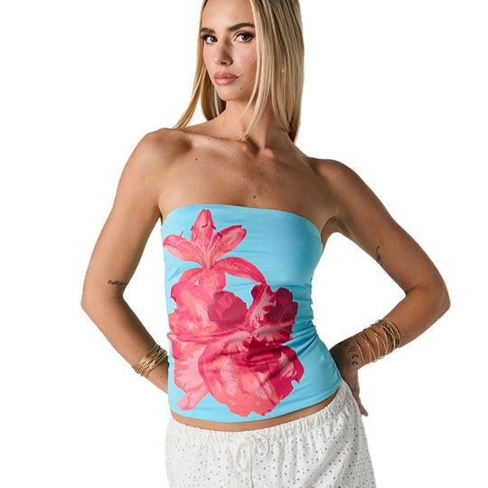 Damen Bandeau-Oberteil mit floralem Design und elastischem Stoff EB