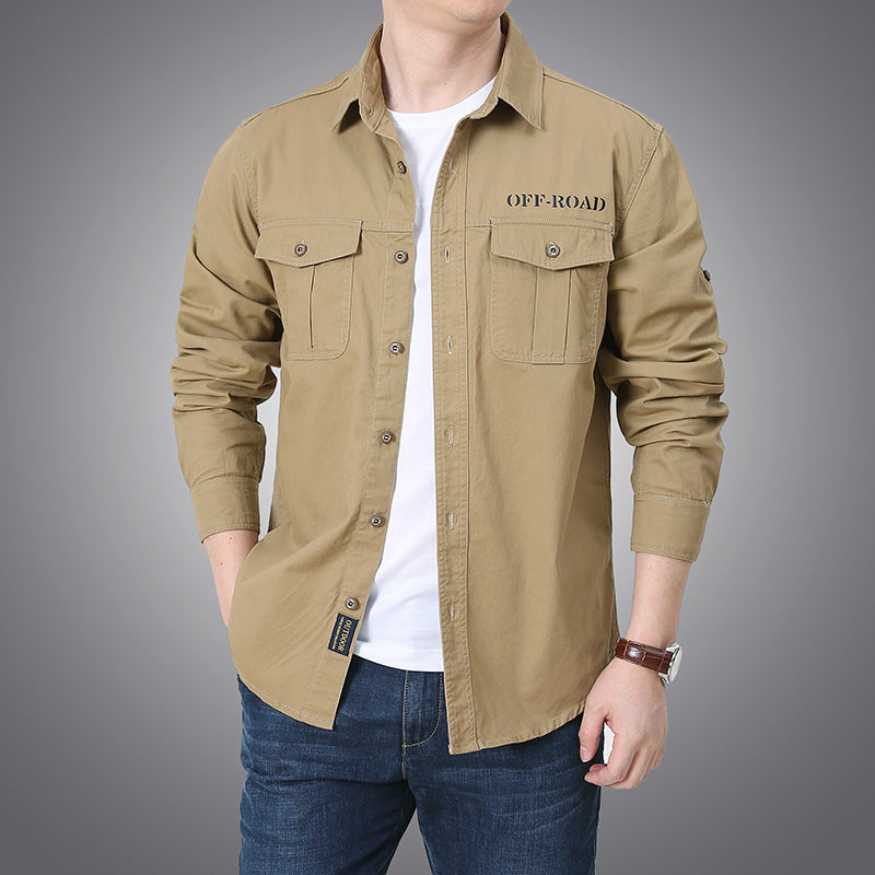Herren nan langärmeliges Workwear-Hemd mit Druckknopf-Brusttaschen und aufrollbaren Ärmeln EB