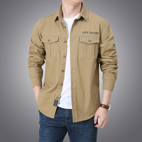 Herren nan langärmeliges Workwear-Hemd mit Druckknopf-Brusttaschen und aufrollbaren Ärmeln EB
