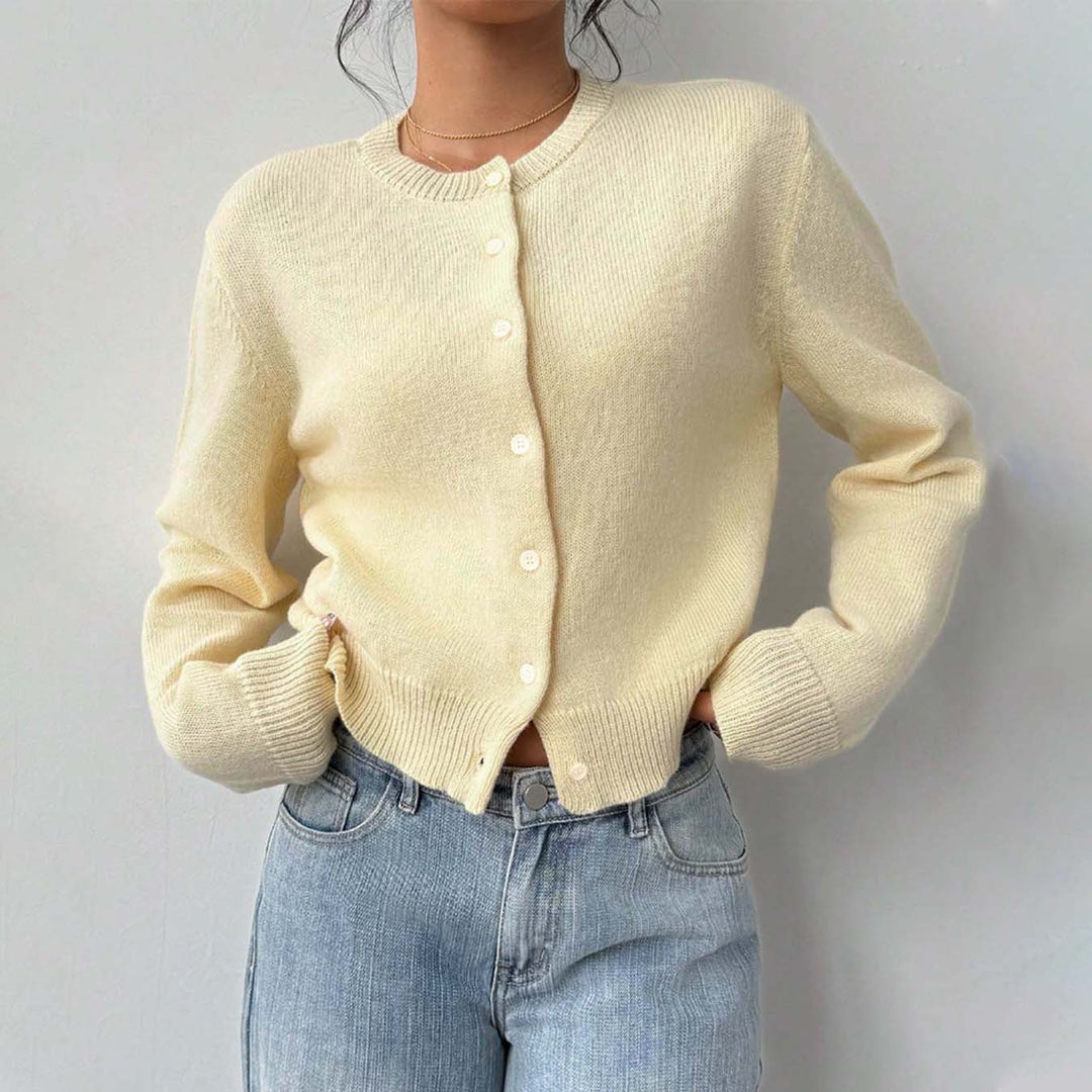Damen leichte Strickjacke mit Knopfdetails und Rundhalsausschnitt EB