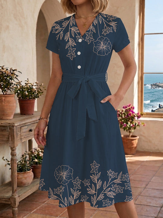 Damen Midi-Kleid mit floralem Design und bequemer Passform EB