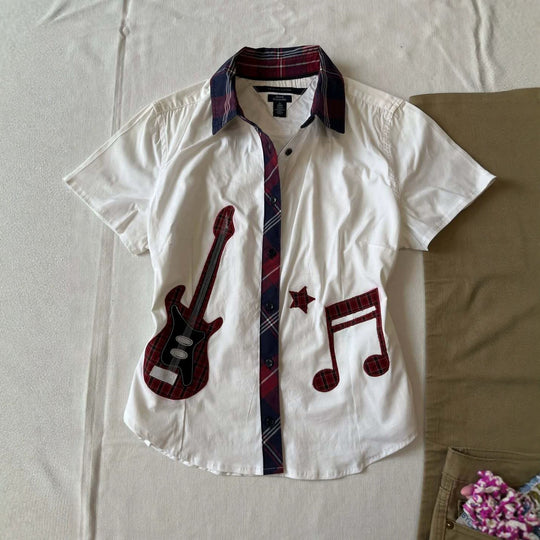 Damen Kurzarmhemd mit musikalischem Print EB