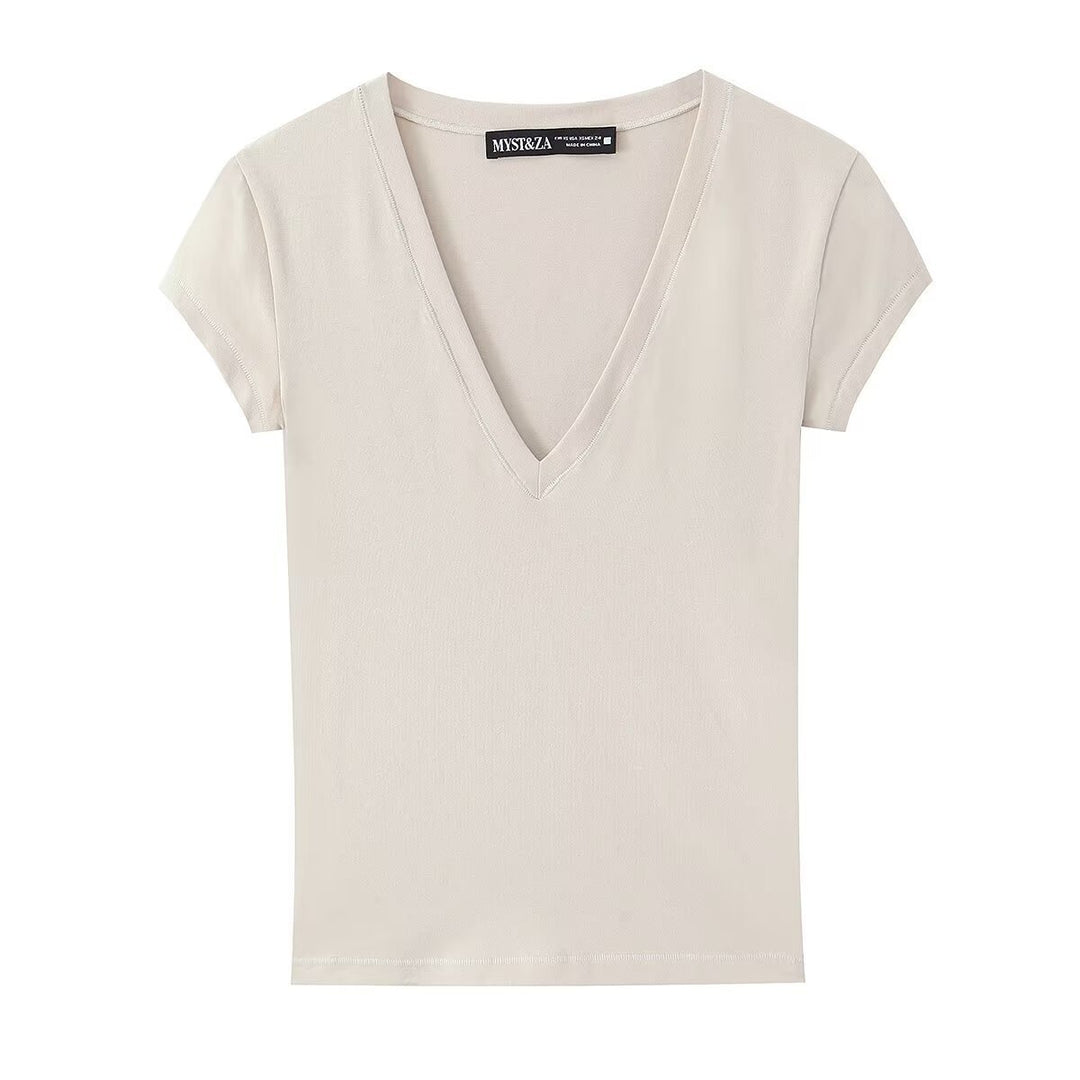 Damen T-Shirt mit modernem V-Ausschnitt und angenehmem Baumwollmix EB