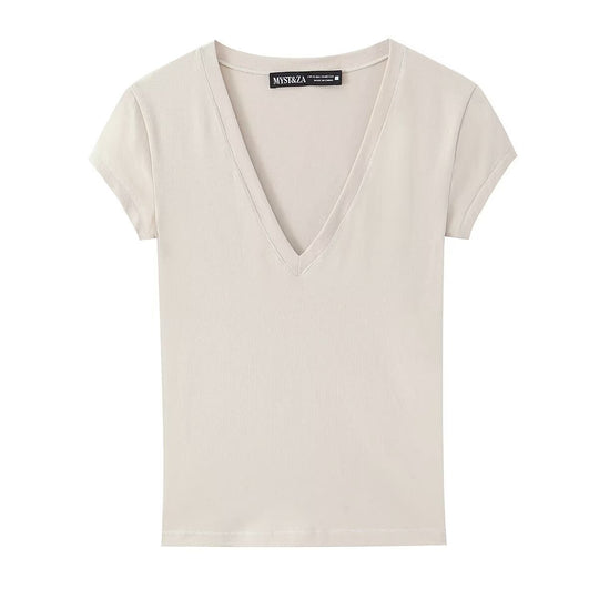 Damen T-Shirt mit modernem V-Ausschnitt und angenehmem Baumwollmix EB