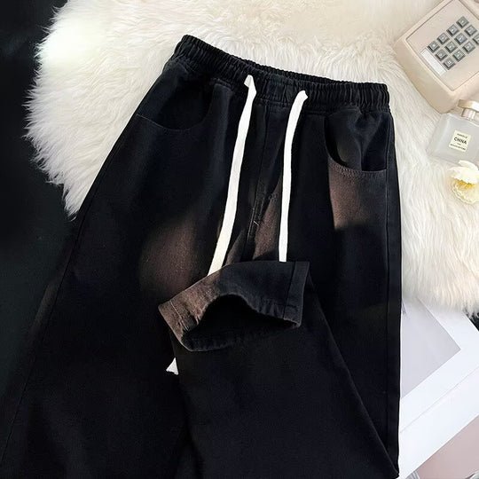 Damen lässige Denim-Hose mit elastischem Bund und praktischen Eingrifftaschen EB