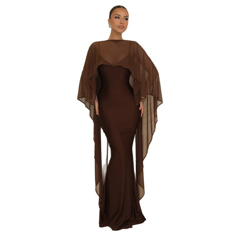Damen Glamouröses Abendkleid mit fließendem Chiffonüberwurf und figurbetonter Silhouette EB