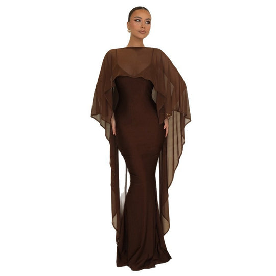 Damen Glamouröses Abendkleid mit fließendem Chiffonüberwurf und figurbetonter Silhouette EB