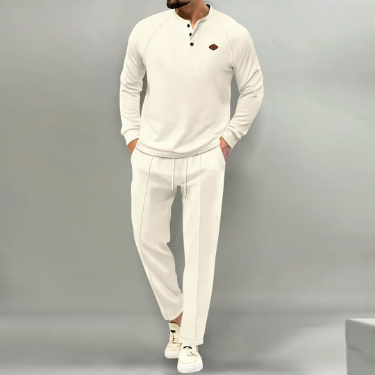 Herren hochwertiger Freizeitanzug mit Knopfleiste und eleganten Taschen EB