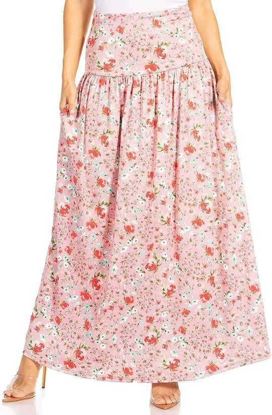 Damen Maxi-Rock mit elastischem Bund und Taschen EB