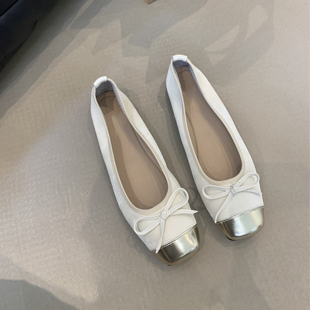Damen elegante Ballerinas mit glänzendem Obermaterial und zierlicher Schleifenverzierung EB