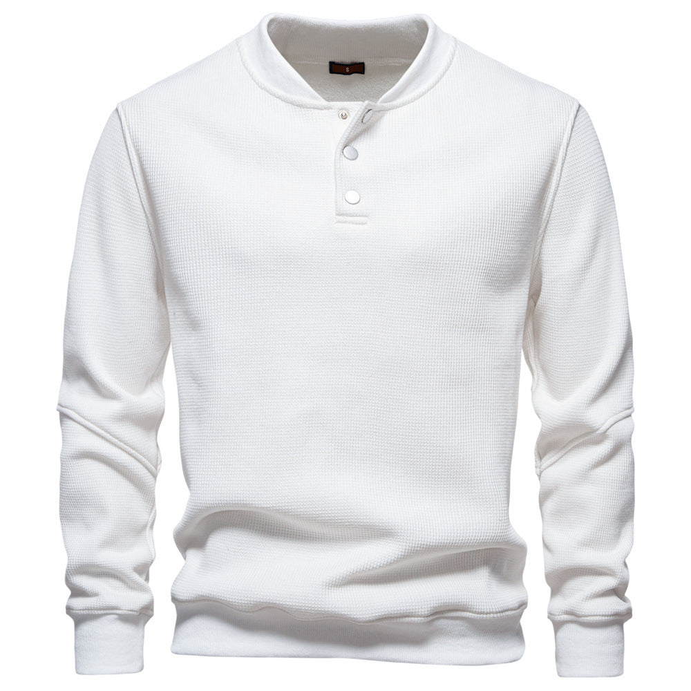 Herren Langarm-Pullover mit Knopfleiste und strukturiertem Gewebe EB