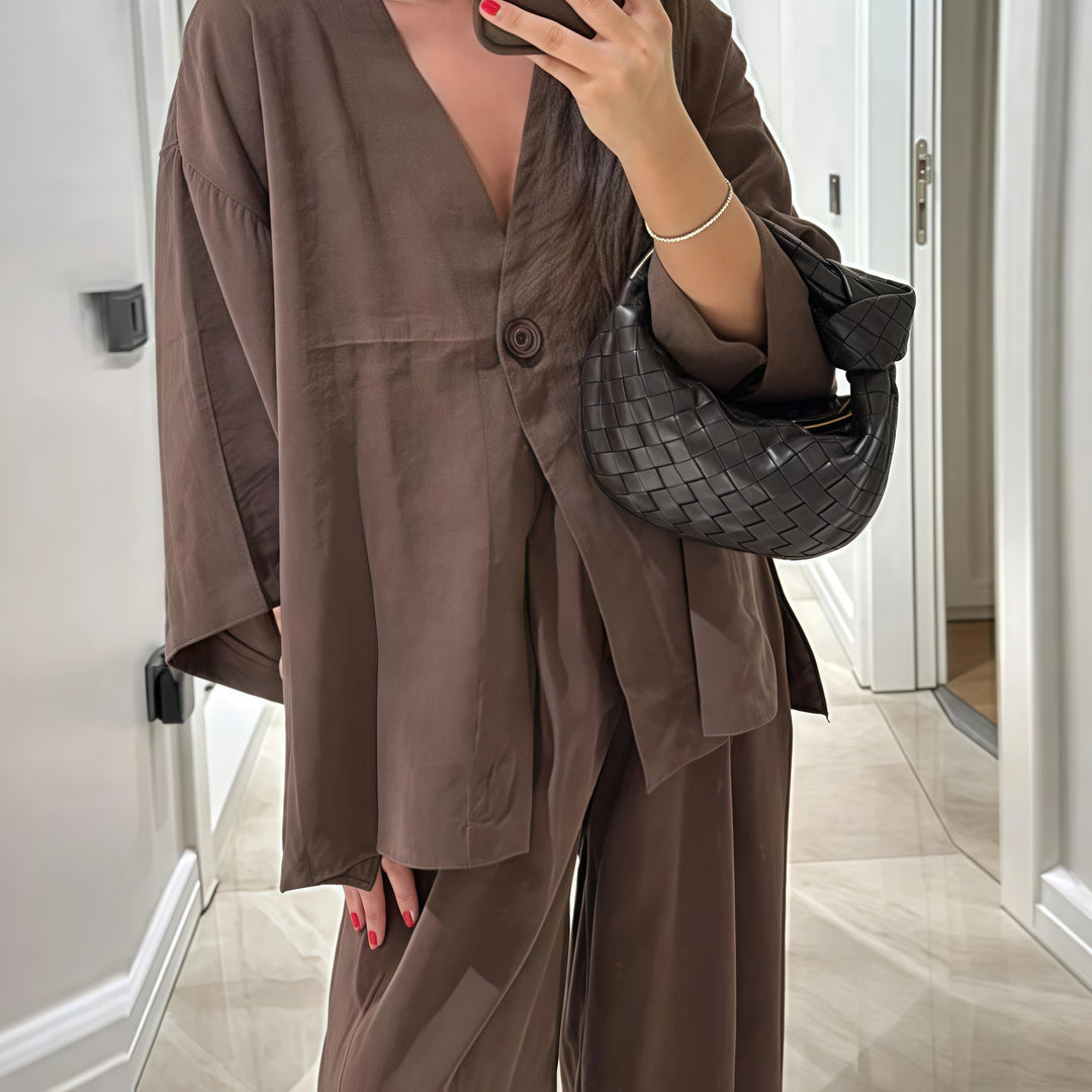 Damen Elegante Kimono-Jacke mit weiten Ärmeln und lockerer Passform EB