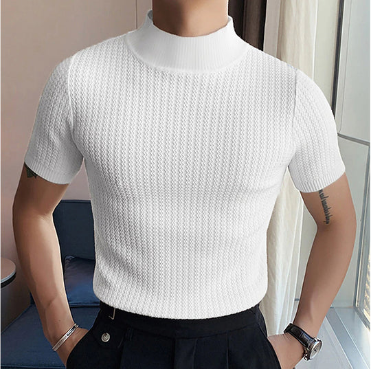 Herren modisches T-Shirt mit strukturiertem Muster und hohem Kragen EB
