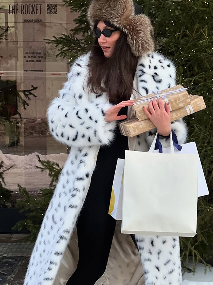 Damen luxuriöse Kunstfelljacke mit auffälligem Tiermotiv EB