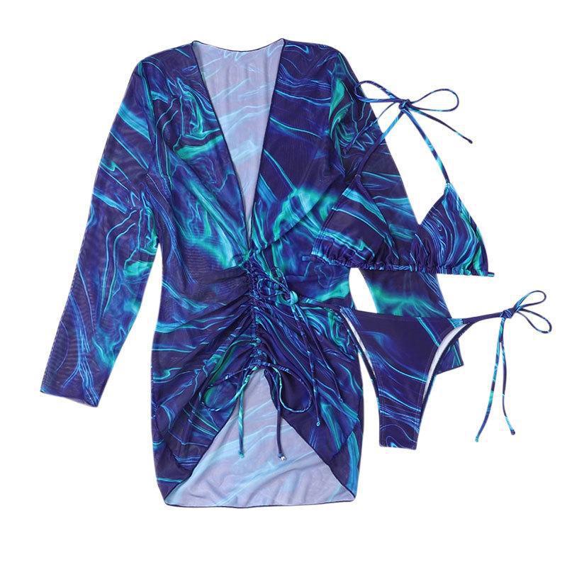 Damen Strandmode Set mit elegantem Wickelkleid und schickem Bikini EB