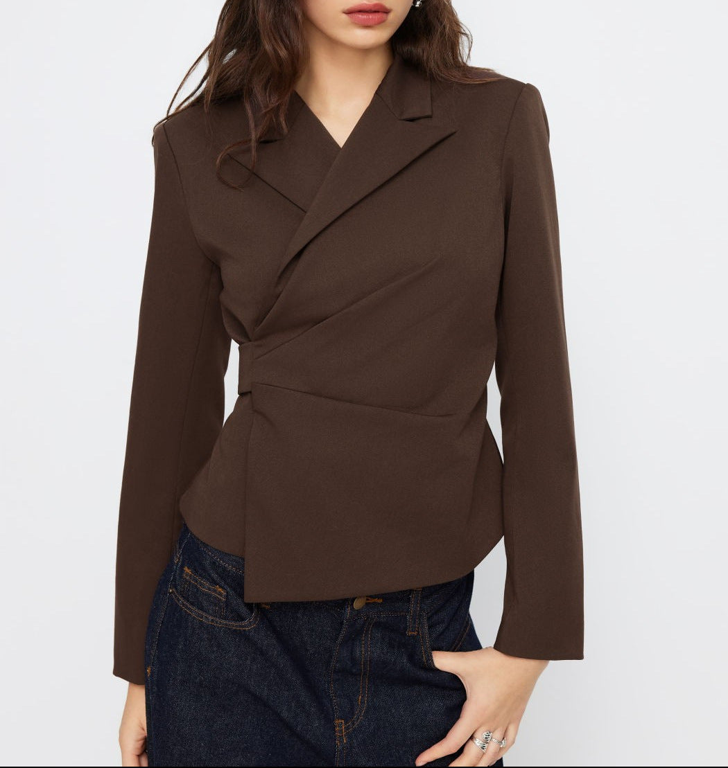 Damen Taillierter Wickel-Blazer mit drapierter Peplum-Silhouette EB