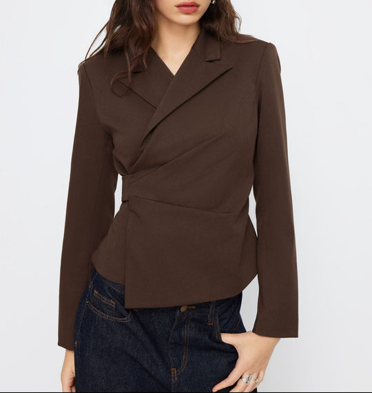 Damen Taillierter Wickel-Blazer mit drapierter Peplum-Silhouette EB