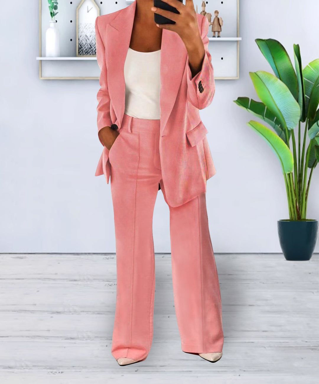 Damen Zweiteiliges Business-Casual Tailoring-Set mit Longline-Blazer und weitem Bundfalten-Hosenbein EB