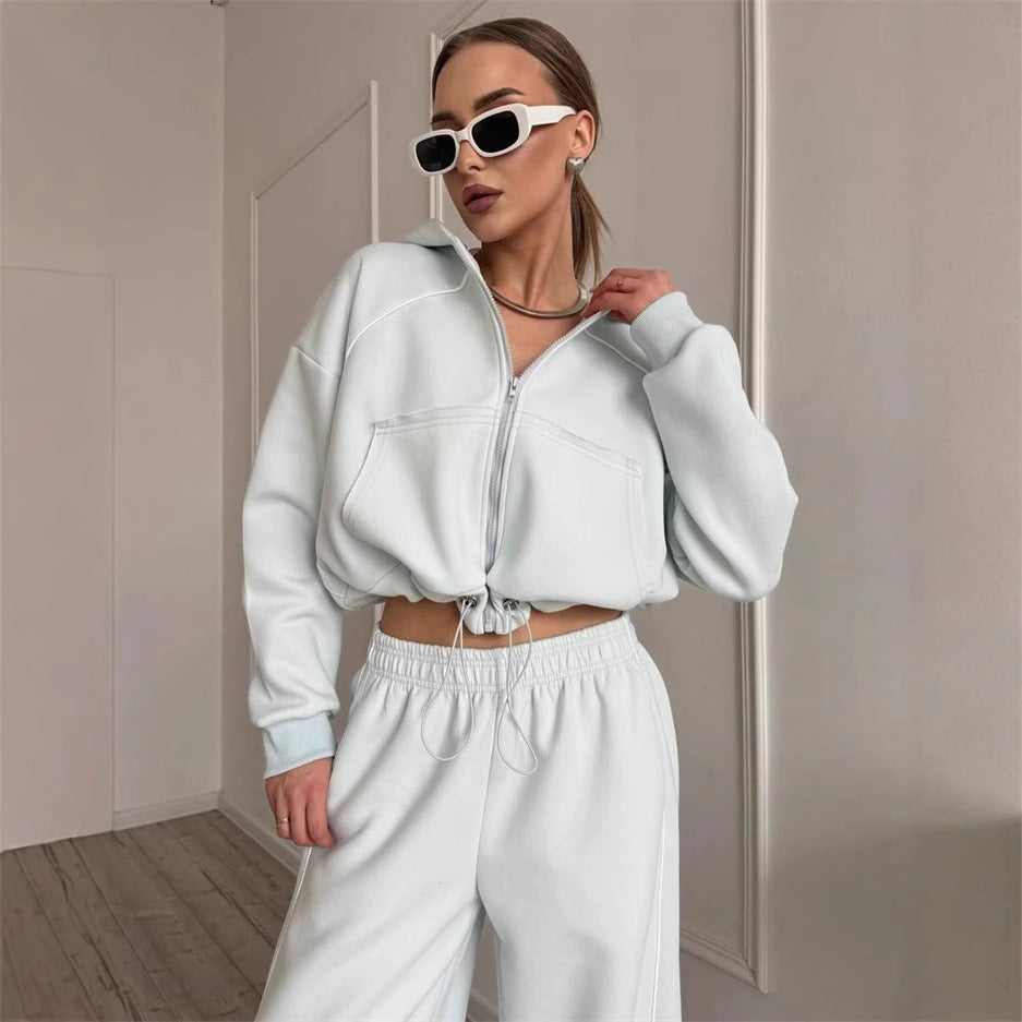 Damen nan Kapuzenjacke und weite Jogginghose Set mit kontrastnähten EB