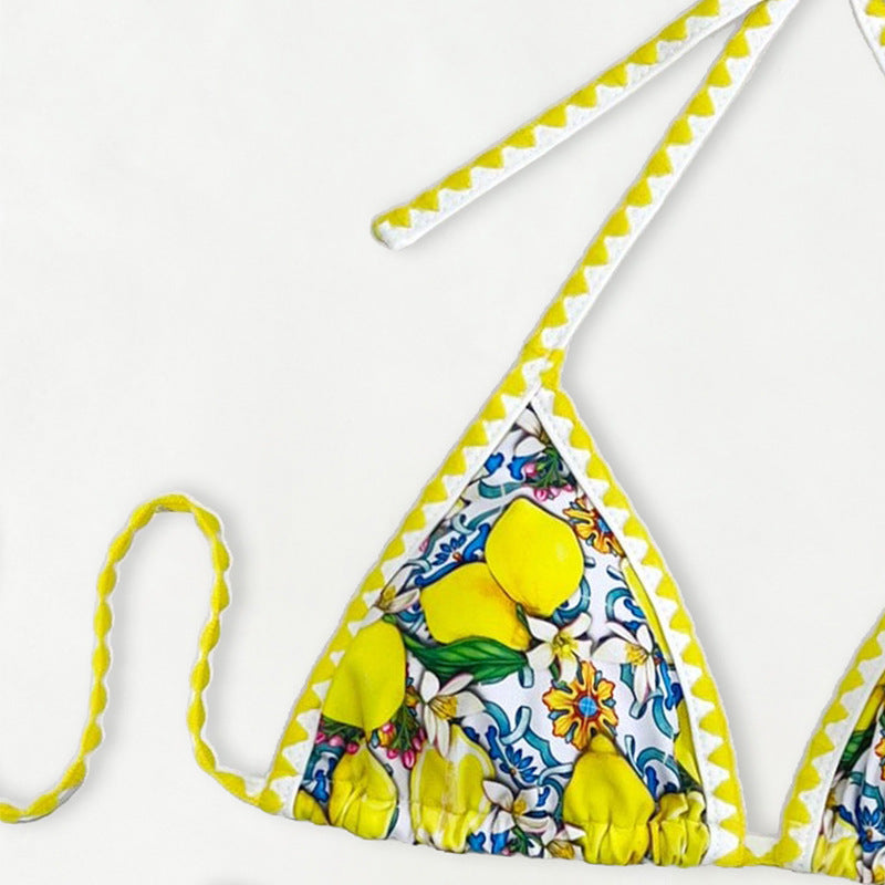 Damen Triangel-Bikini mit fröhlichem Zitrusmuster EB