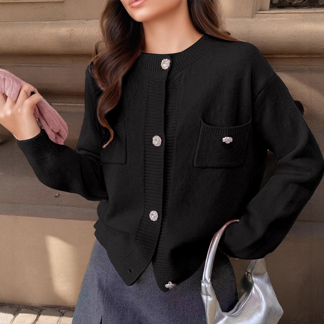 EB | Strickjacke Wollmischung Lockere Passform Knöpfe Dekorative Taschen