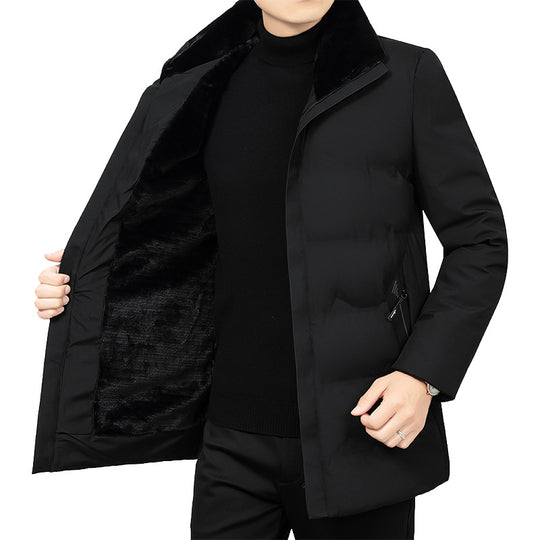 Herren Thermo-Winterkurzmantel mit luxuriösem Kunstfell-Innenfutter und Stehkragen EB