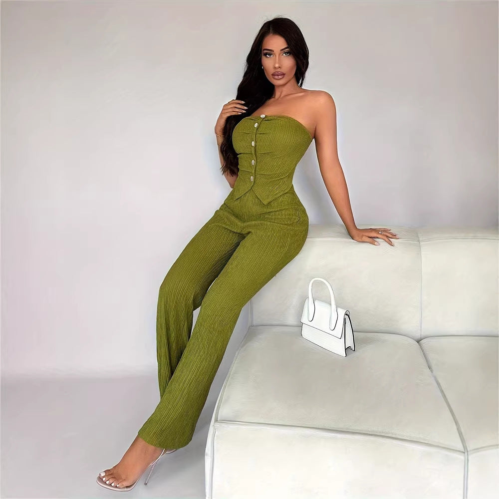 Damen eleganter Jumpsuit mit tailliertem Schnitt und Knopfdetails EB