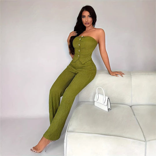 Damen eleganter Jumpsuit mit tailliertem Schnitt und Knopfdetails EB