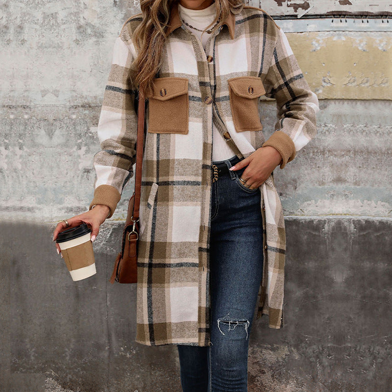 Damen Long-Hemdjacke im Overshirt‑Stil mit Brustklappen EB