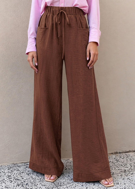 Damen Weit geschnittene Sommerhose mit elastischem Bund und frontalen Taschen EB