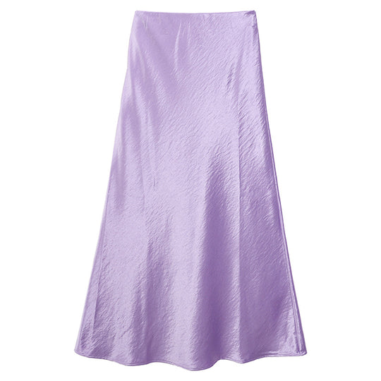 Damen  schwingender Midirock aus satinierter Viskose mit glattem Taillenbund EB