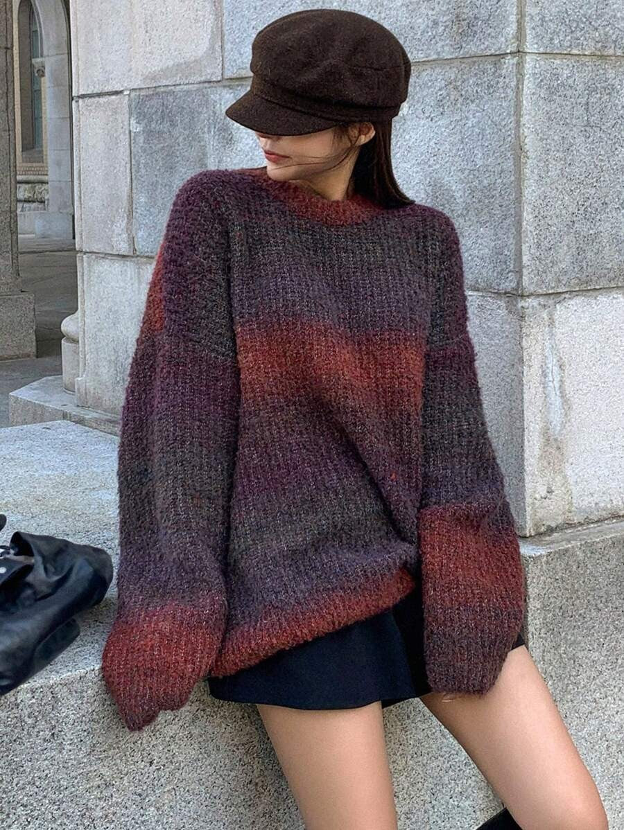 Damen Oversized Strickpullover mit modernem Farbverlauf und weichem Material EB