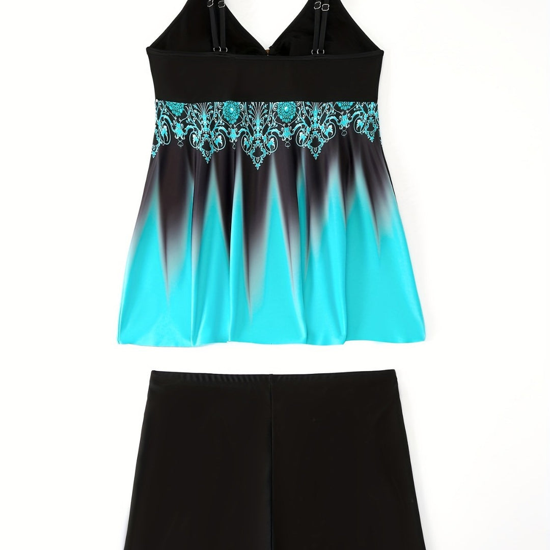 Damen Badeanzug-Set mit elegantem Muster und bequemen Shorts EB