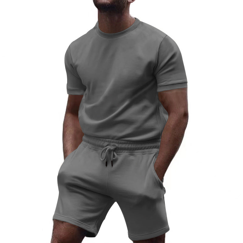 Herren nan minimalistisches Jersey-Ensemble mit bequemem Rundhalsshirt und elastischer Tunnelzug-Kurzhose EB