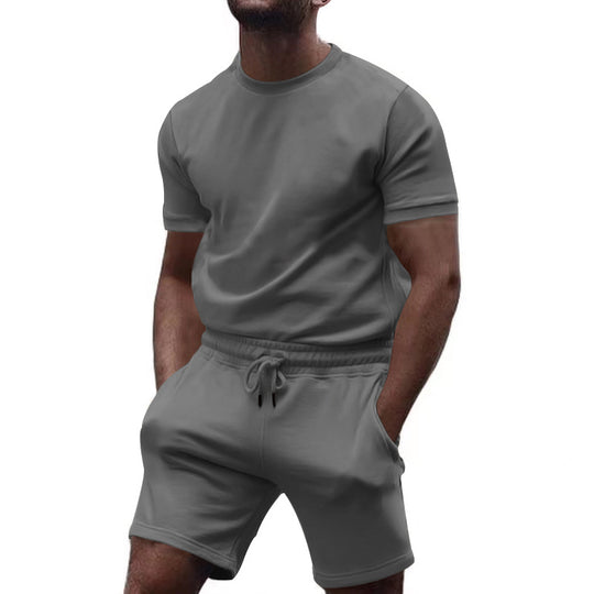 Herren nan minimalistisches Jersey-Ensemble mit bequemem Rundhalsshirt und elastischer Tunnelzug-Kurzhose EB